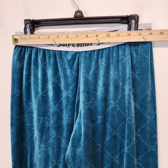 Juicy Couture Velour Track Pajama Set Size S Allover Logo Teal Turquoise Y2K - Picture 10 of 13